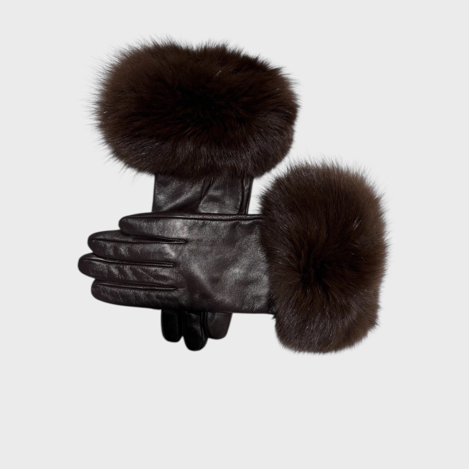Dark Brown Leather Gloves with Fox Trim