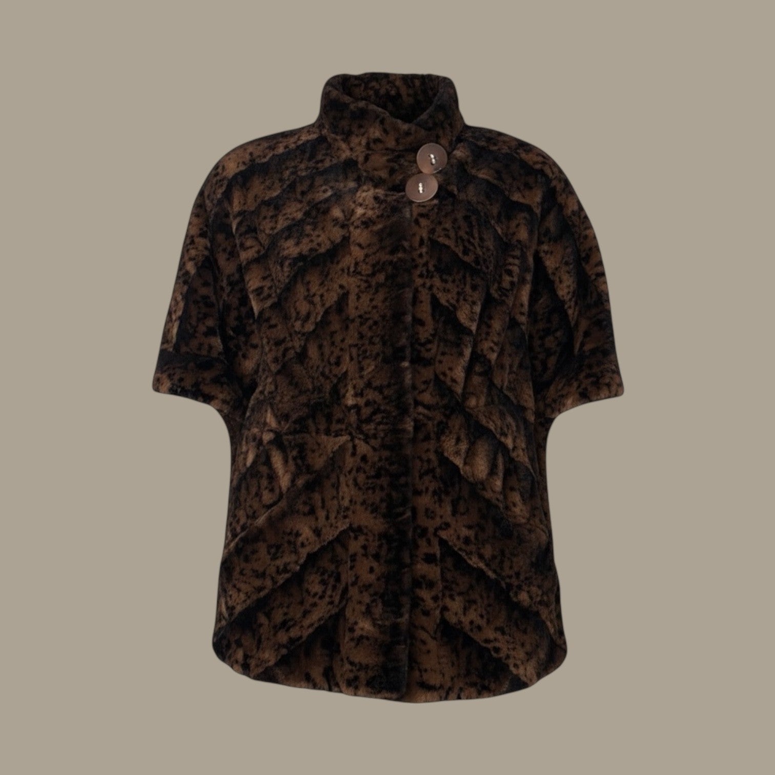 Demi Buff Sheared with Animal Print Mink Section Jacket - Capelet Style Sleeves