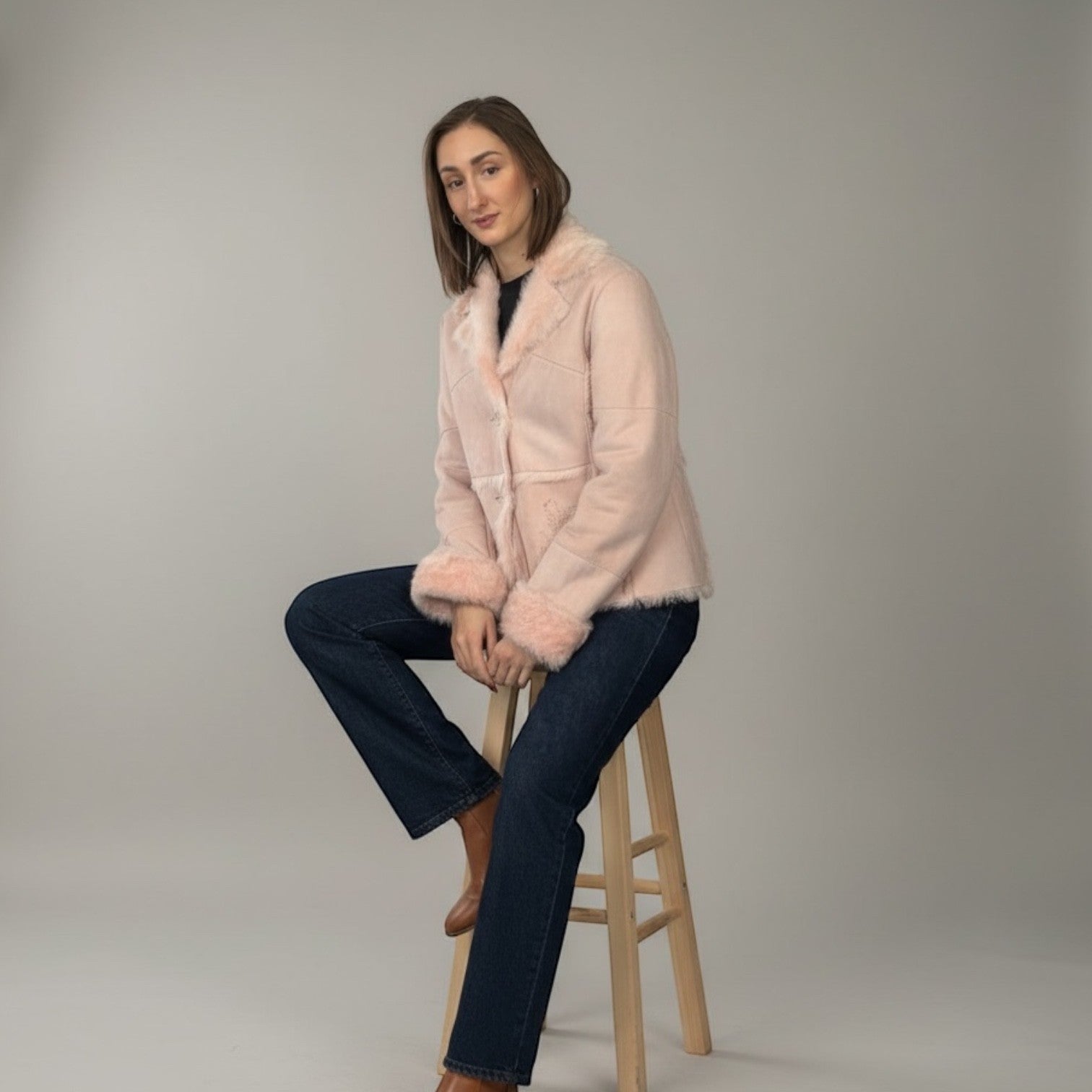 Pink Short Shearling Jacket