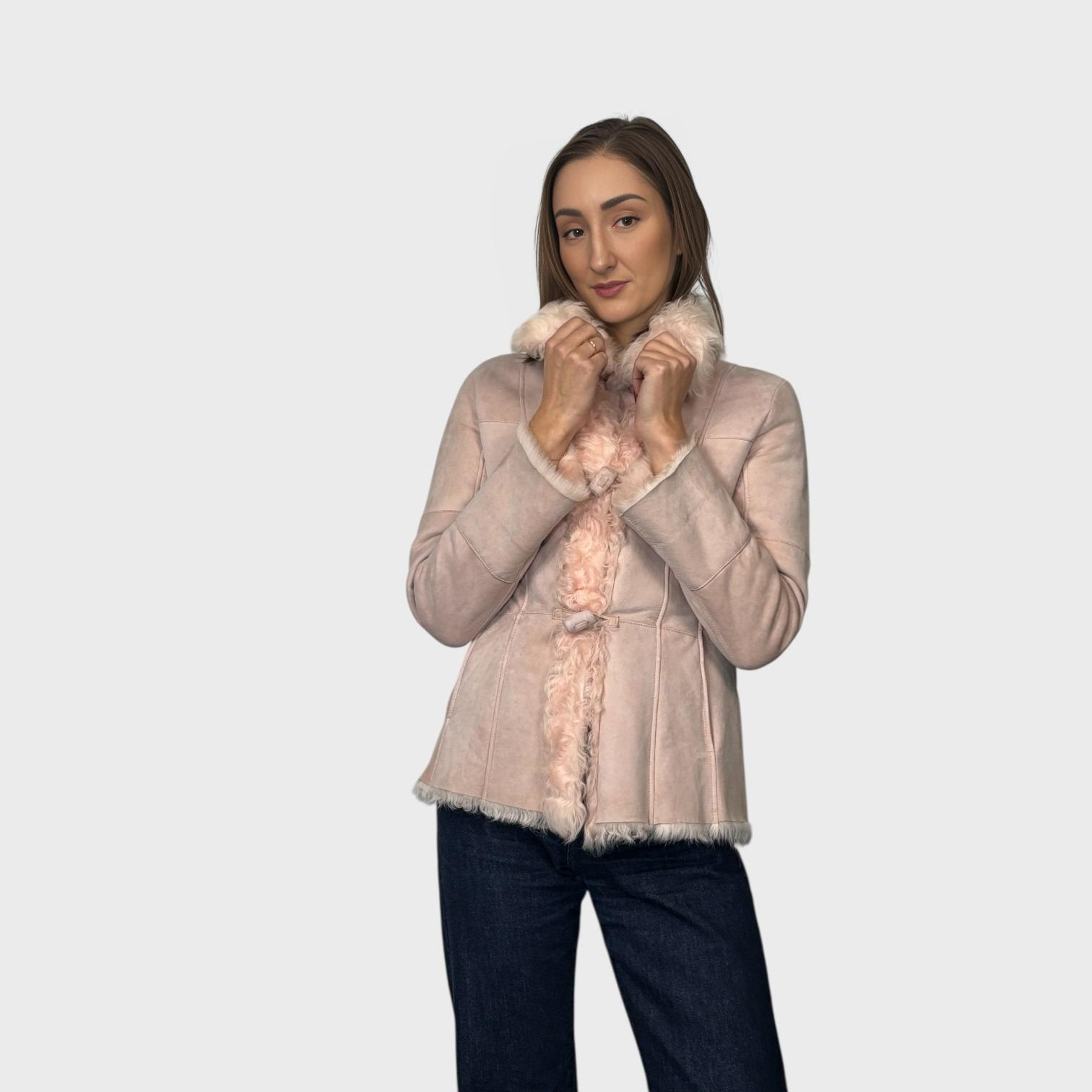 Pink Short Shearling Jacket -Toggle Closures