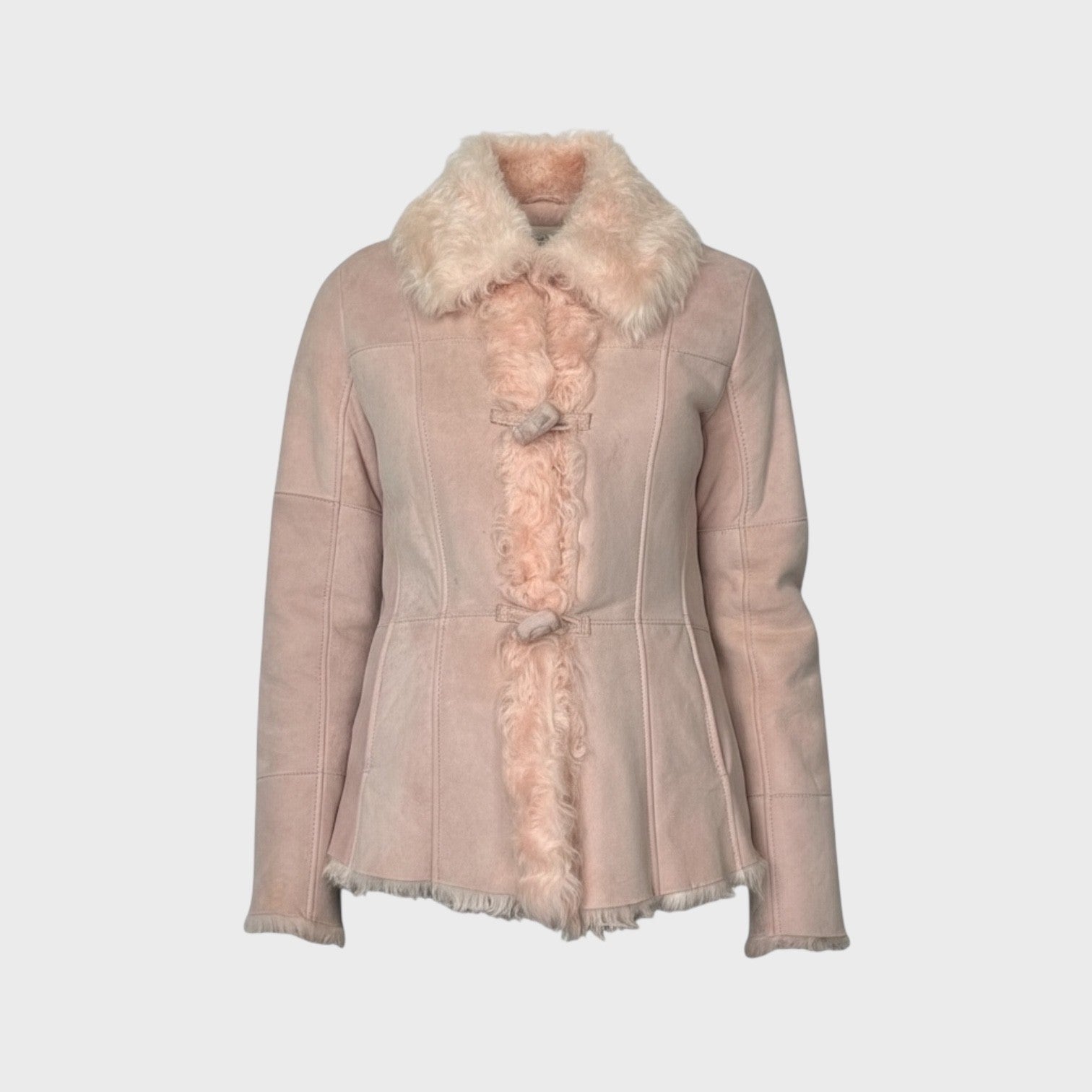 Pink Short Shearling Jacket -Toggle Closures