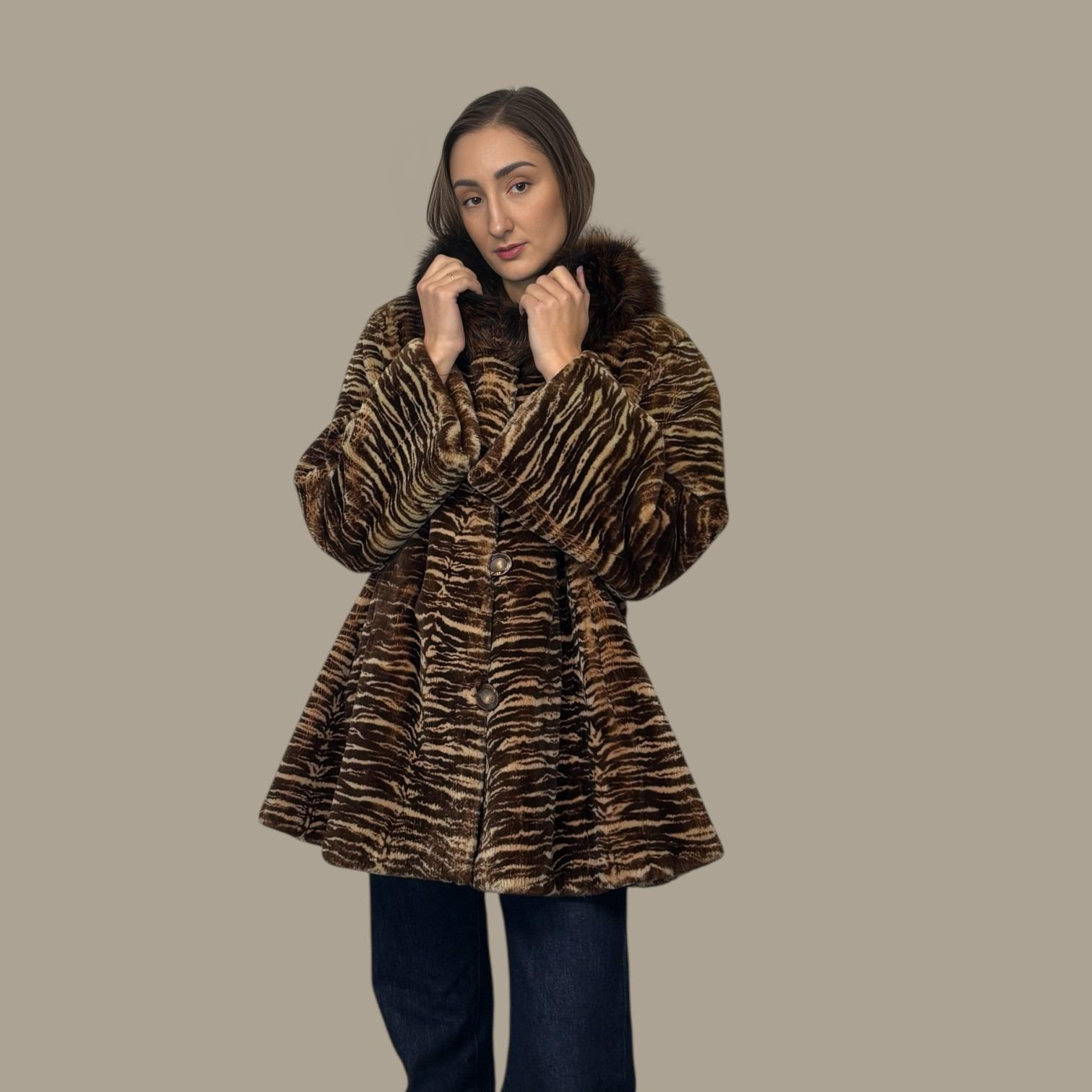Copper Dyes Sheared Beaver Jacket - Zebra Print -Fox Collar