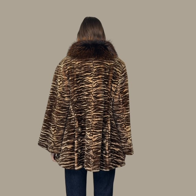 Copper Dyed Sheared Beaver Jacket - Zebra Print -Fox Collar