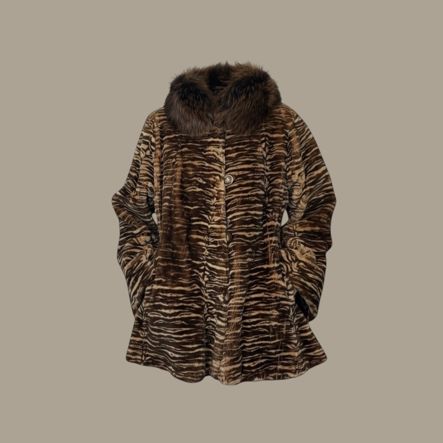 Copper Dyed Sheared Beaver Jacket - Zebra Print -Fox Collar